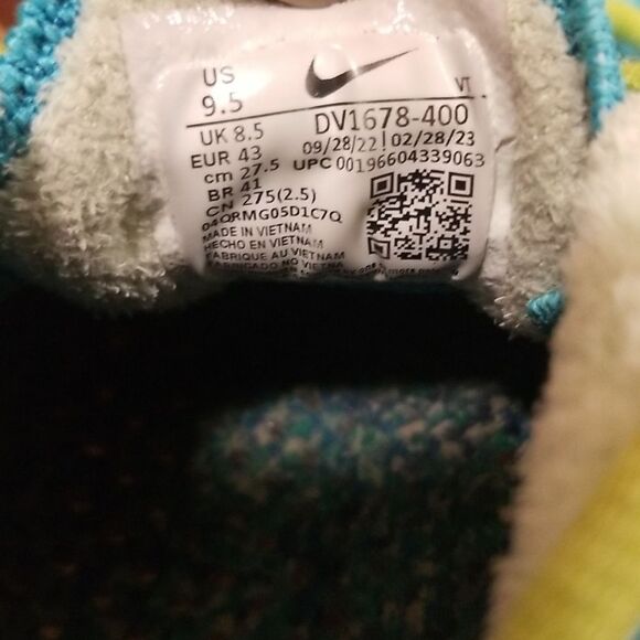 NIke Air Vapormax 2023 FK Baltic Blue/Citron Yellow Mens 9 1/2 , Wmn's 11 - Picture 6 of 9